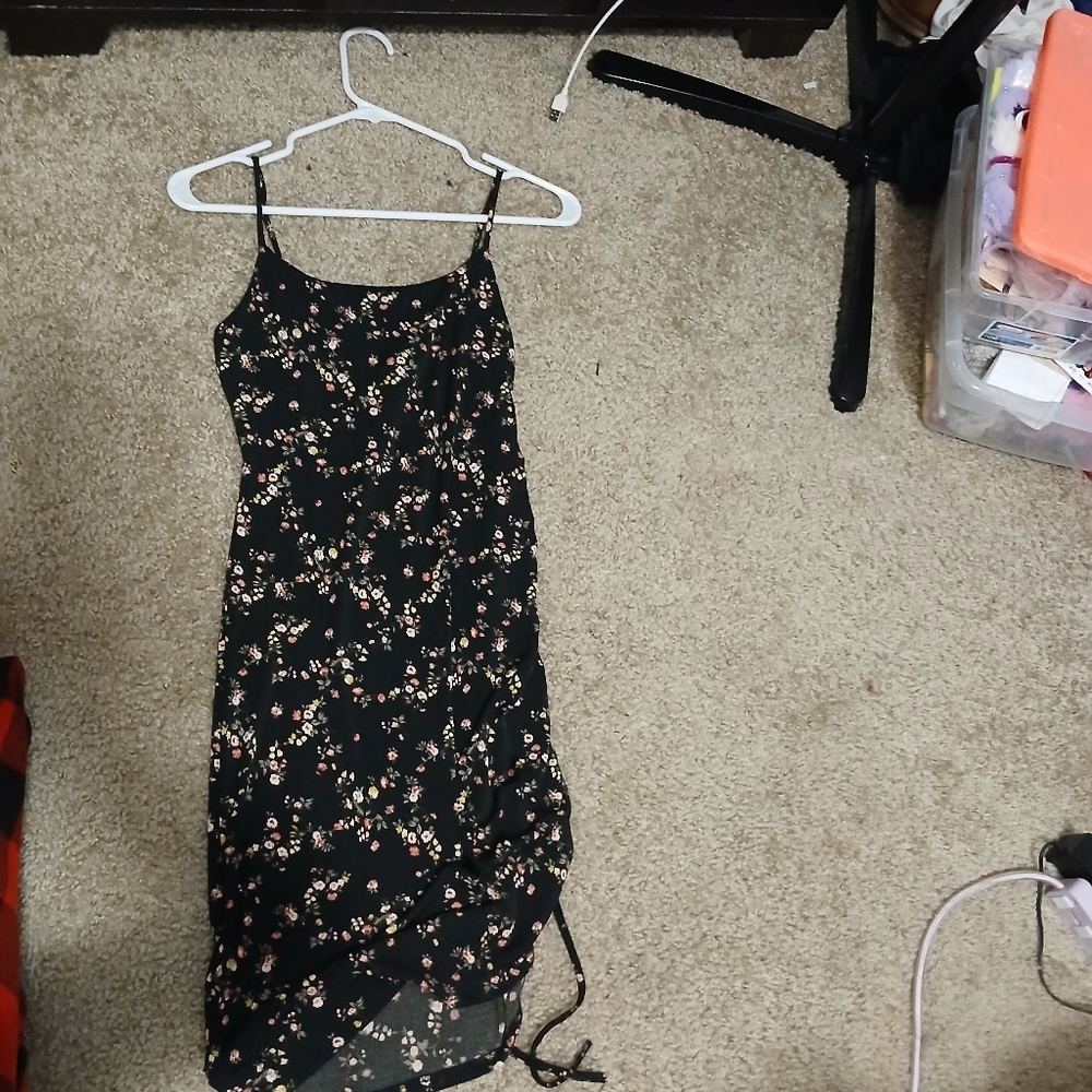 Chic Asymmetrical Black Floral Dress